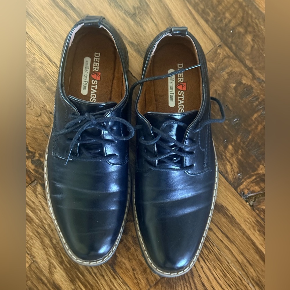 Deer Stags Boys formal black Lace-Up Shoes size 3.5 big boy